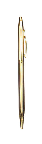 istock Golden pen isolated on white 493312228