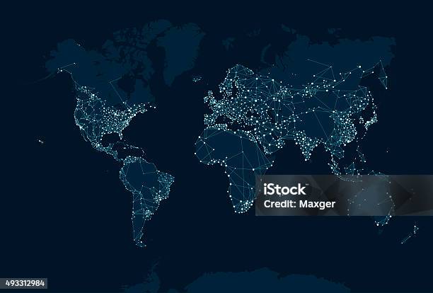 Ilustración de Red De Comunicaciones Mapa Del Mundo y más Vectores Libres de Derechos de Mapa mundial - Mapa mundial, Globo terráqueo, Mapa