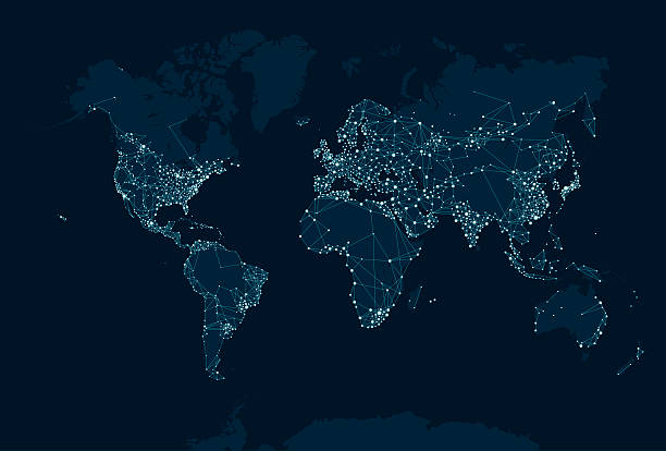 Communications network map of the world Communications network map of the world international politics stock illustrations