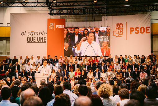 Madrid, Spain - October 18, 2015: Pedro Sánchez, the Socialist candidate for the Spanish general elections which will take place on the 20th December 2015, speaking in a public act in Madrid, on which all the candidates were introduced.