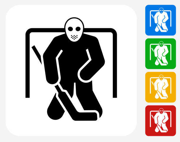 хоккей вратарь значок плоская графический дизайн - ice hockey hockey stick field hockey roller hockey stock illustrations