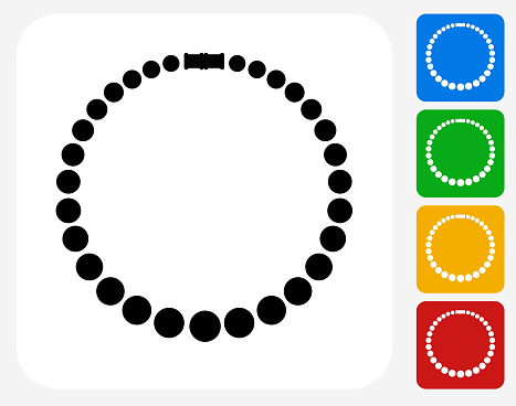 Necklace Icon. This 100% royalty free vector illustration features the main icon pictured in black inside a white square. The alternative color options in blue, green, yellow and red are on the right of the icon and are arranged in a vertical column.