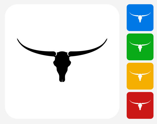 Bull Skull Icon Flat Graphic Design Bull Skull Icon. This 100% royalty free vector illustration features the main icon pictured in black inside a white square. The alternative color options in blue, green, yellow and red are on the right of the icon and are arranged in a vertical column. texas longhorns stock illustrations