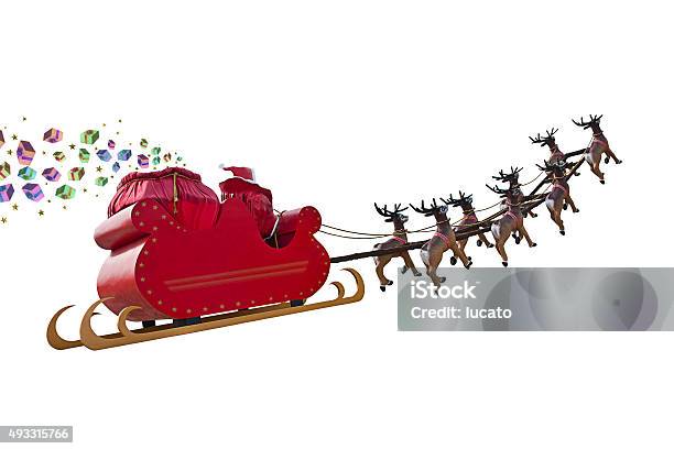 Santa Claus Gifts Are Arriving Stock Photo - Download Image Now - Santa Claus, Animal Sleigh, Flying