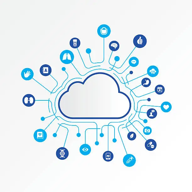 Vector illustration of Cloud computing concept with medical icons