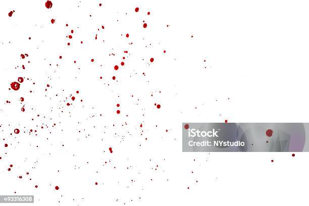 Splattered Blood Drops Isolated On White Background Stock Photo - Download Image Now