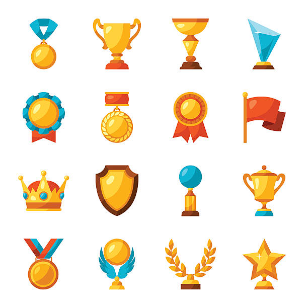 sport oder business trophy award-icons set - art title illustrations stock-grafiken, -clipart, -cartoons und -symbole