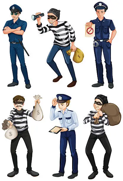 Vector illustration of Police officers and robbers
