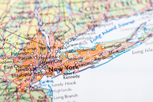 Map of New York State in USA. Detail from the World Map.