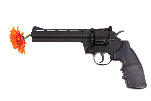 istock Orange flower hanging from the gun barrel 493322787