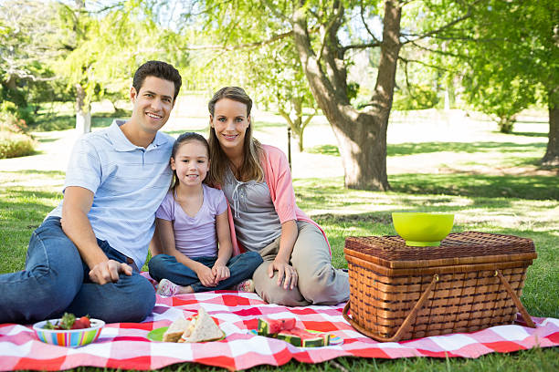 istock Smiling family having picnic at park 493323043