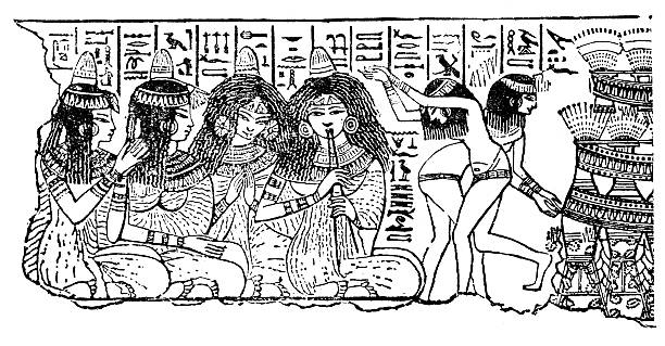 ilustrações de stock, clip art, desenhos animados e ícones de antigo egipto ilustração de músicos e dançarinos - antique old fashioned illustration and painting ancient