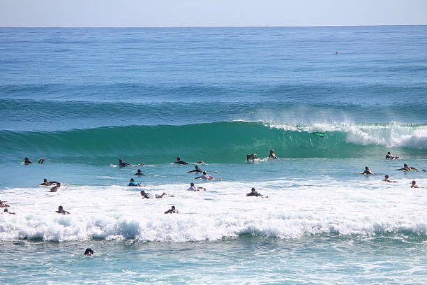 lotado dia na gold coast - crowd surfing - fotografias e filmes do acervo