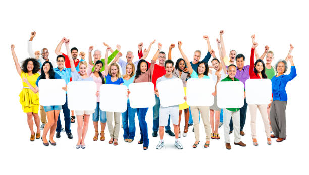 istock People Arms Outstretched And Holding 8 Empty Placards 493326309