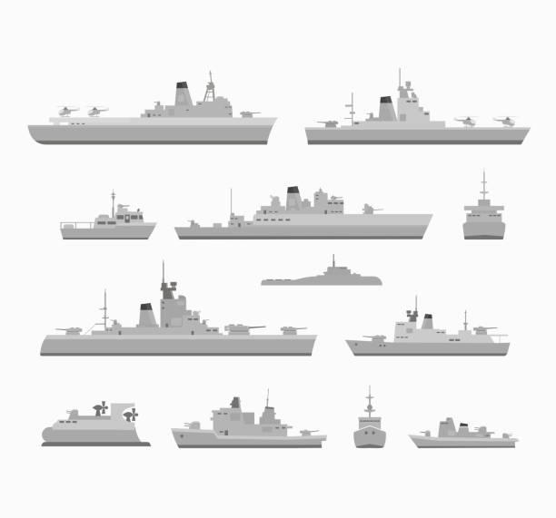 illustrazioni stock, clip art, cartoni animati e icone di tendenza di set navi - battleship