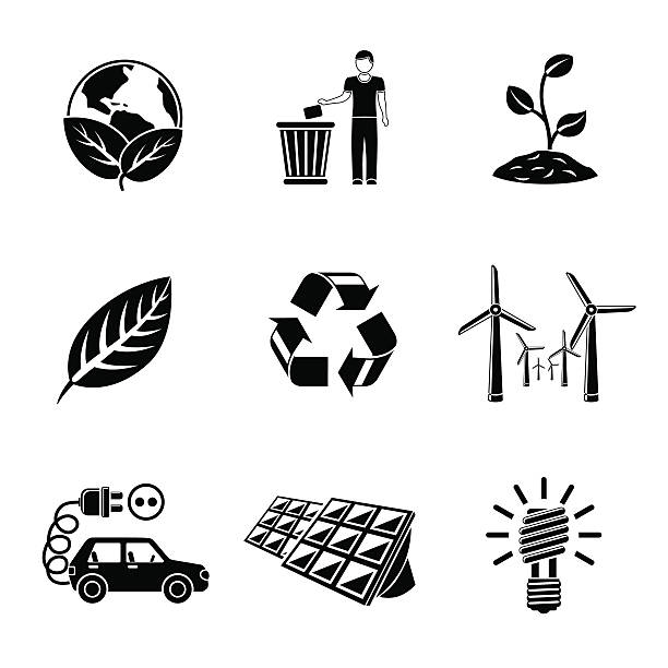 illustrations, cliparts, dessins animés et icônes de ensemble d'icônes de l'écologie, recyclage signe, terre verte - antipollution