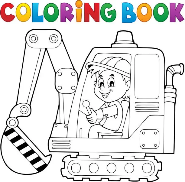 Vector illustration of Coloring book excavator operator theme 1