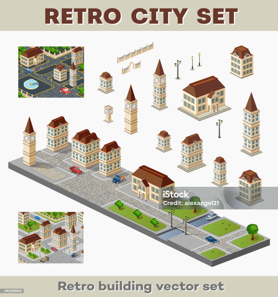 retro buildings Big set of retro buildings and structures of urban infrastructure. Landscapes and scenery retro style city. 2015 stock vector