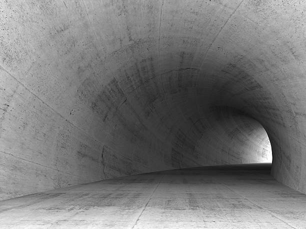 istock 3d concrete tunnel interior with gray round walls 493329814