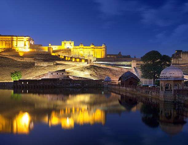 istock Amber Fort and Maota Lake at night. 493330114