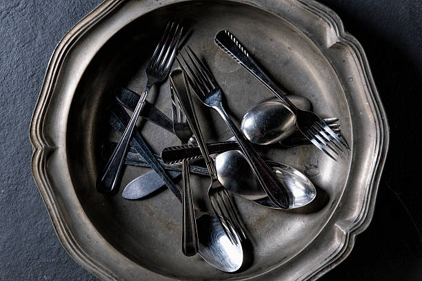 istock large vintage tin plate with cutlery 493330424