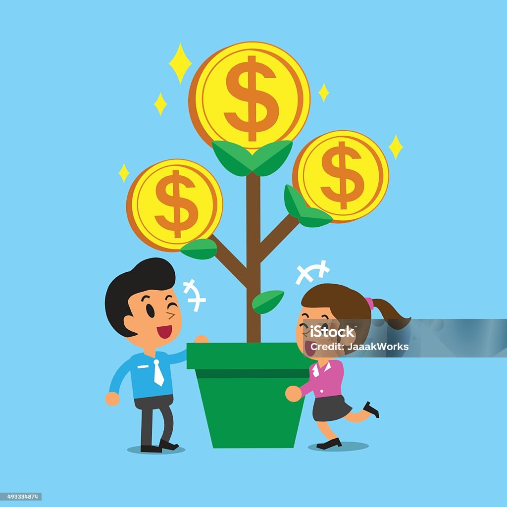 Cartoon Business Team With Money Tree Stock Illustration - Download Image  Now - Savings, 2015, Adult - iStock