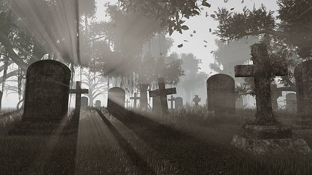 istock Old gravestones at sunset monochrome 493337170
