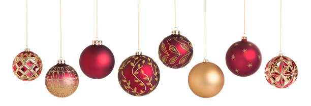 istock Christmas Baubles Ornaments Red and Gold Patterned Isolated on White 493337230