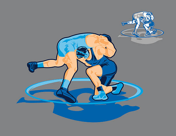 Wrestling match Two wrestlers wrestling one another. There's a full color option as well as a more minimal version.  wrestling stock illustrations