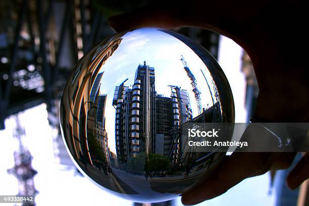 Lloyds Building Through A Crystal Ball Stock Photo - Download Image Now - Lloyds of London, Crystal Ball, Architecture