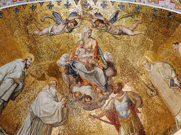 Venice, Italy - September 30, 2017: Mosaic details in the exteriors of front church portal, St. Mark's basilica.