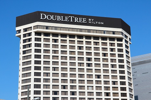 Los Angeles, California - April 5, 2014: DoubleTree by Hilton hotel in downtown LA. Hilton is the 38th largest private company in the United States according to Forbes.