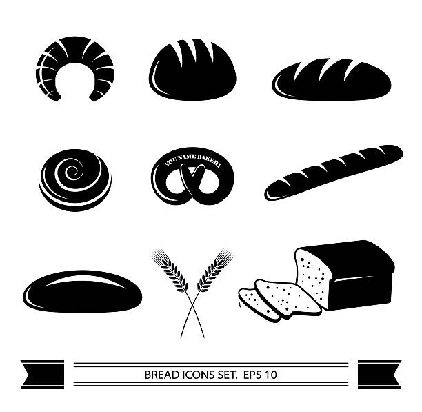 Bread icon set. Bread icon set and a banner with place for text. Vector illustration. bread silhouettes stock illustrations