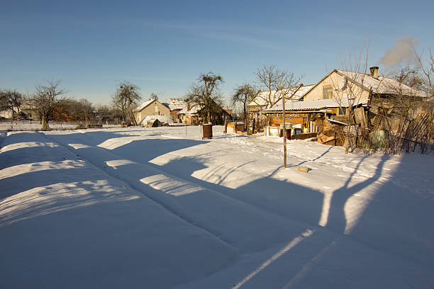 winter landscape of village in white snow