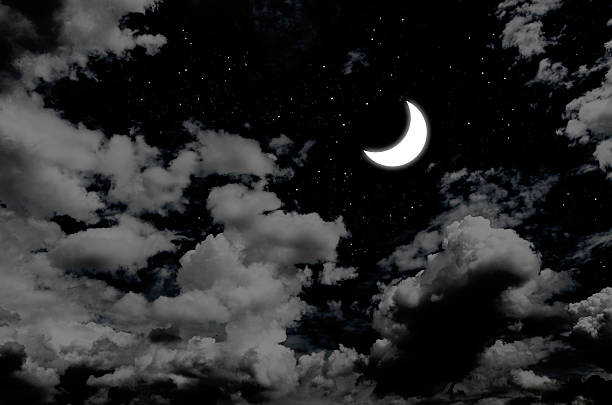 istock Nice moon and star in night sky with clouds 493372082