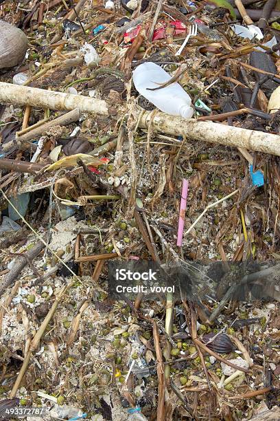 Litter Beach Stock Photo - Download Image Now - Bag, Beach, Brown