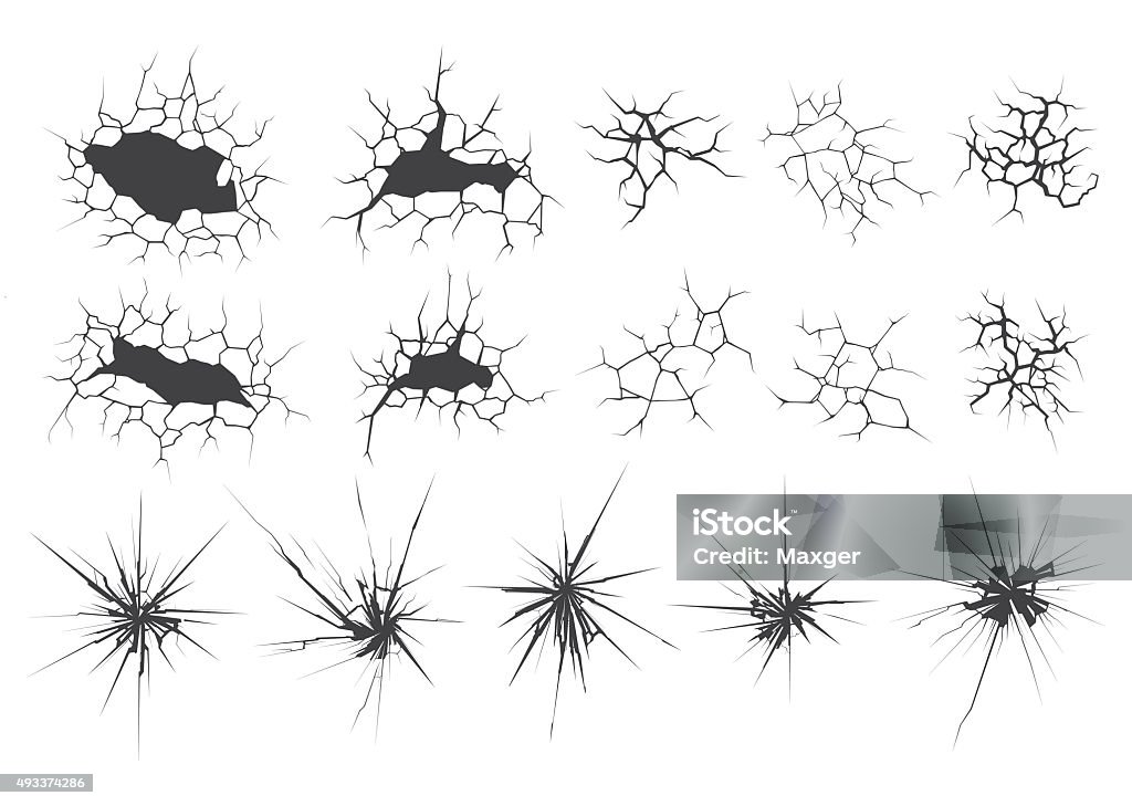 Set of cracks and fissures in the glass Cracked stock vector