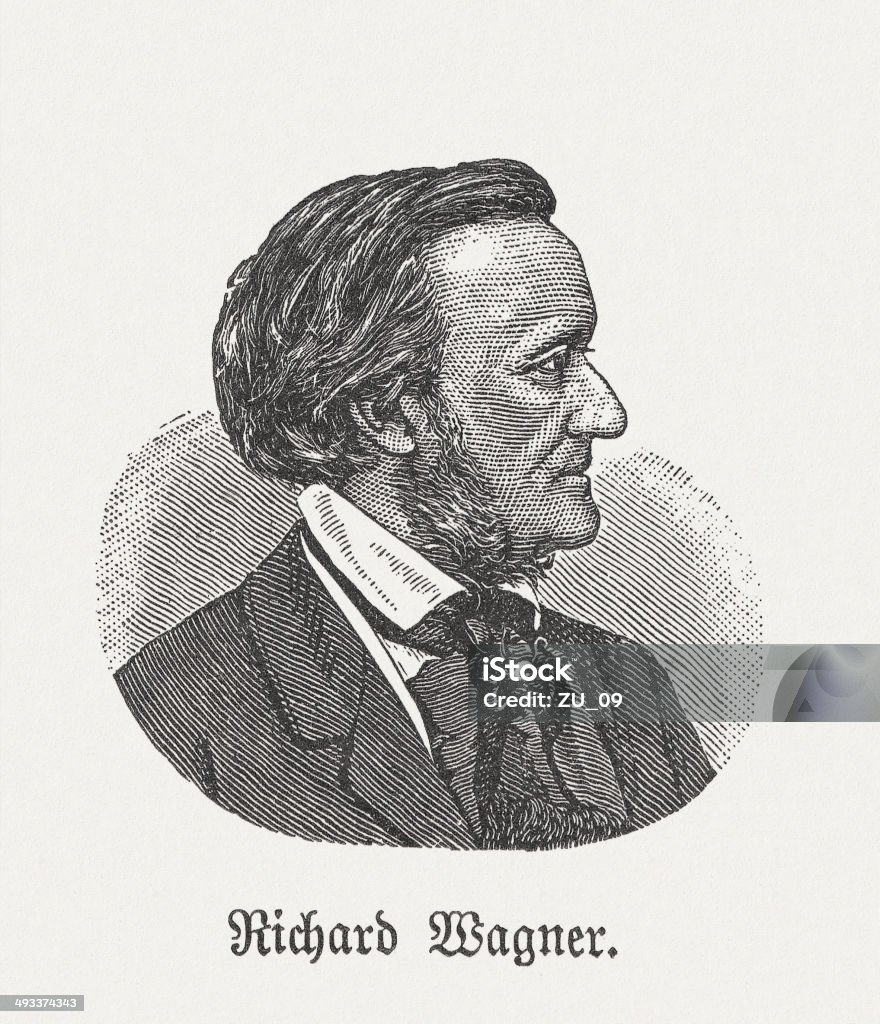 Richard Wagner (1813-1883), German composer, wood engraving, published in 1881 Richard Wagner (1813 - 1883), German composer, playwright, poet, writer, theater director and conductor. With his music dramas he is considered one of the most important innovators of European music in the 19th century. Woodcut engraving, published in 1881. Engraved Image stock illustration