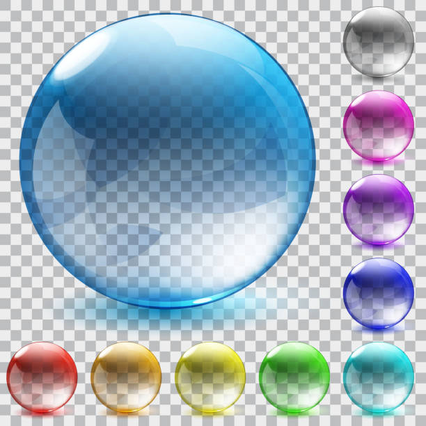 ilustrações de stock, clip art, desenhos animados e ícones de multicolored esferas de vidro transparente - blue ball