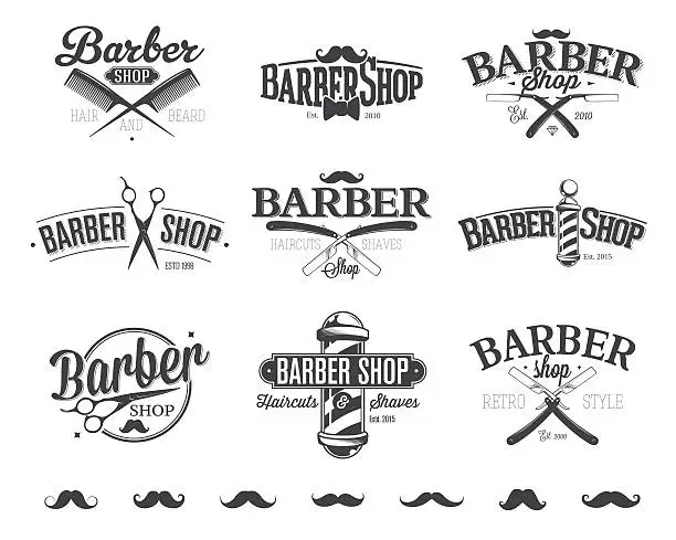 Vector illustration of Typographic Barber Shop Emblems