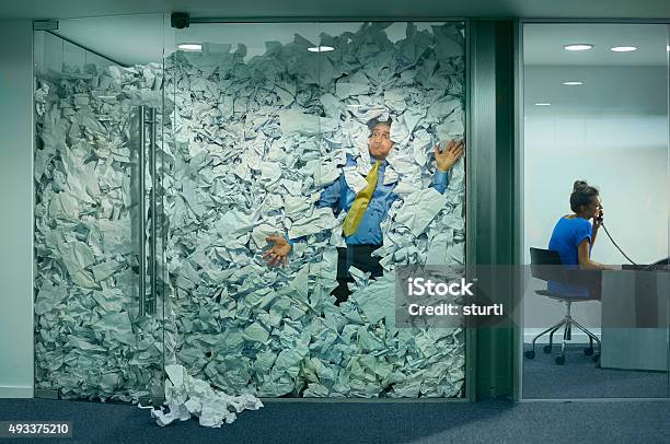 Stuck At The Office Stock Photo - Download Image Now - Office, Chaos, Paper