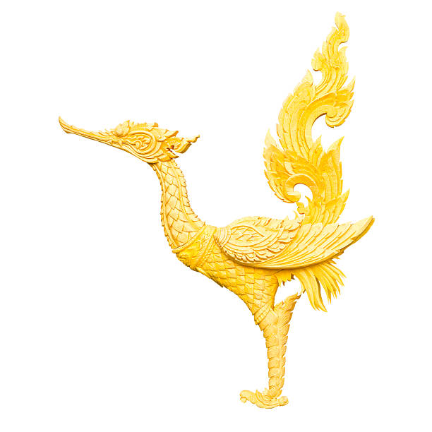 Golden Hongsa Carved from Polystyrene foam at Thai temple on white