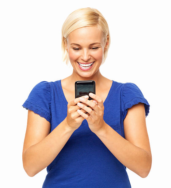 istock Happy Woman Text Messaging Through Smart Phone 493375651