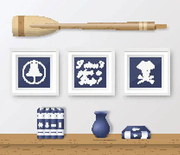 Vector illustration of Realistic Vector Navy or Marine Picture Frames Set, Mounted on