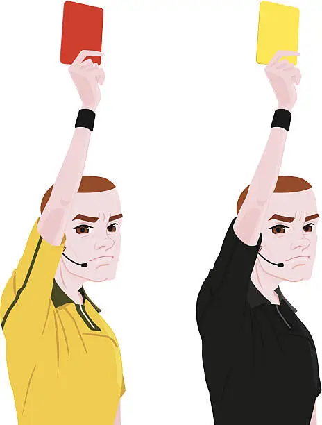 Vector illustration of Referee with red and yellow cards