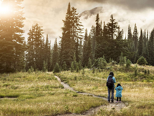 istock mother hiking with daughter at MT.Rainier 493376378