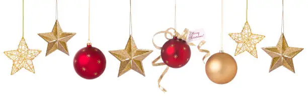 Photo of Holiday Christmas Red and Gold Ornaments, Stars and Baubles