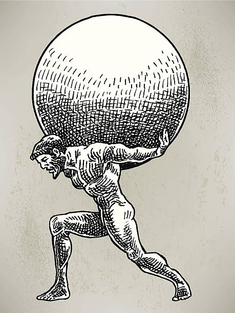 atlas-gewicht der welt - mythologische gestalt stock-grafiken, -clipart, -cartoons und -symbole
