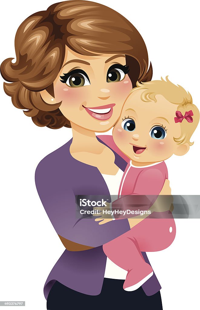 Mom Holding Her Baby Girl A mom/babysitter/family member/nanny/caregiver holding a baby girl. Baby - Human Age stock vector