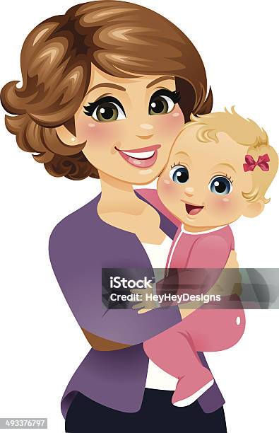 Mom Holding Her Baby Girl Stock Illustration - Download Image Now - Baby - Human Age, Mother, Holding